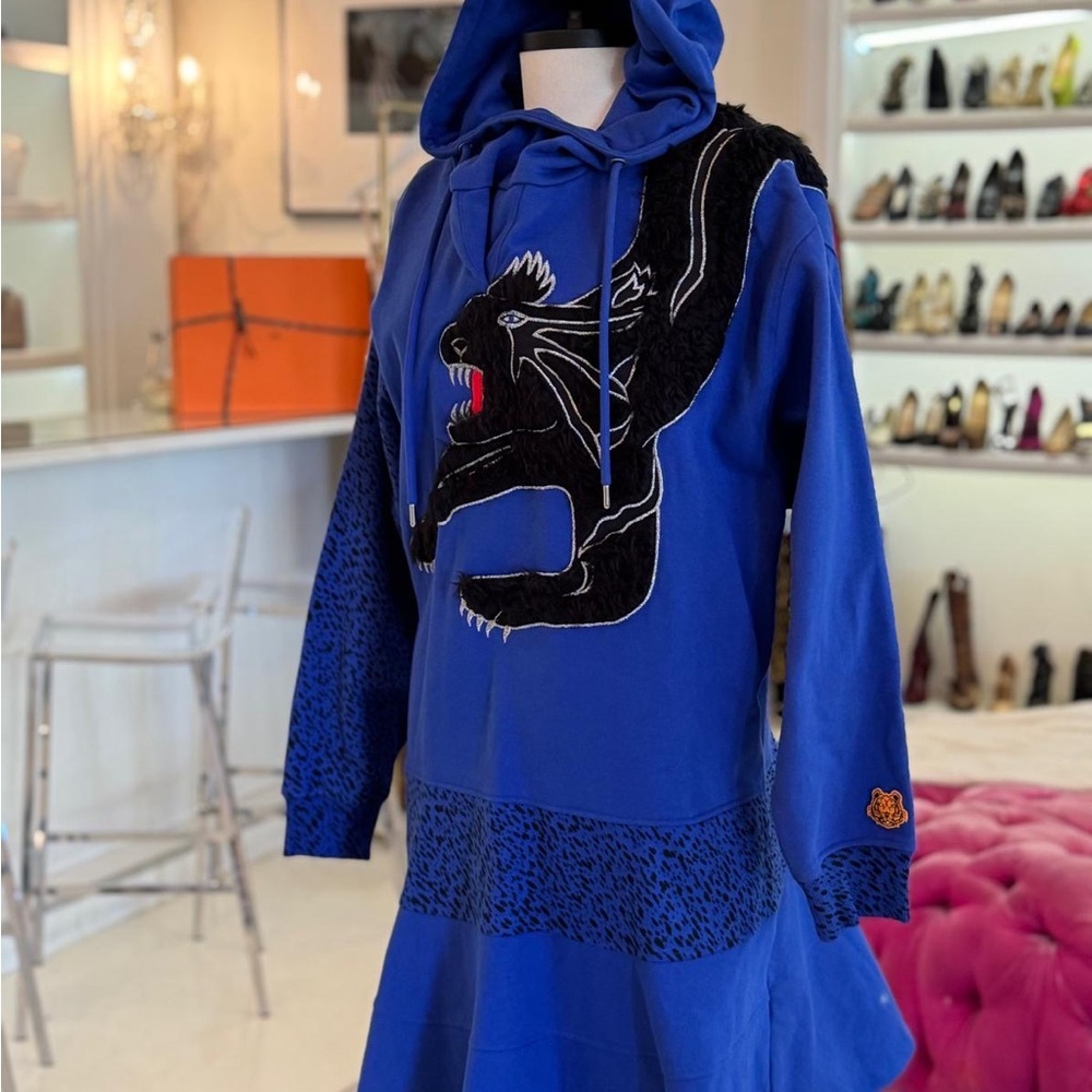 Kenzo Vibrant Blue Panther Hoodie Dress